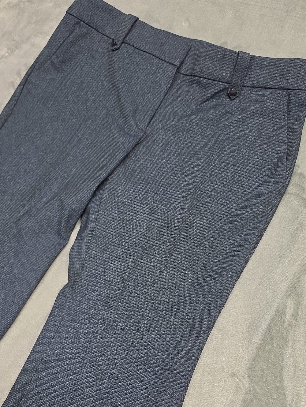 LOFT Navy Textured Straight-Leg Trousers